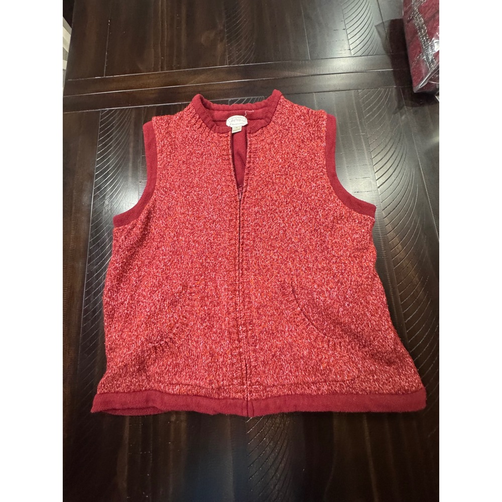 Christopher & Banks Reversible Red Marl Knit Fleece Zip Up Sweater Vest XL